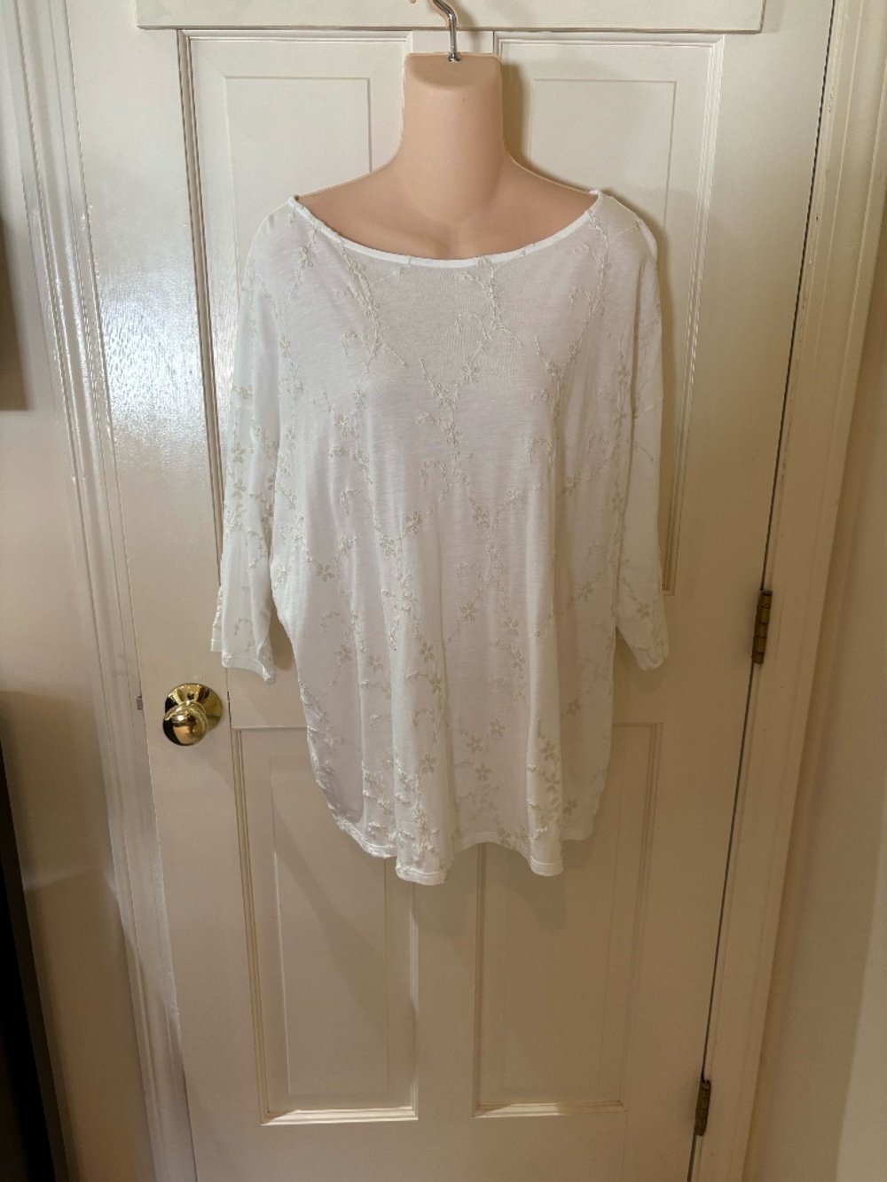 J.Jill White Embroidered Flower Cotton Blend Shirt XL
